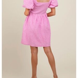 Pink Textured Bubble Sleeve Maternity Mini Dress